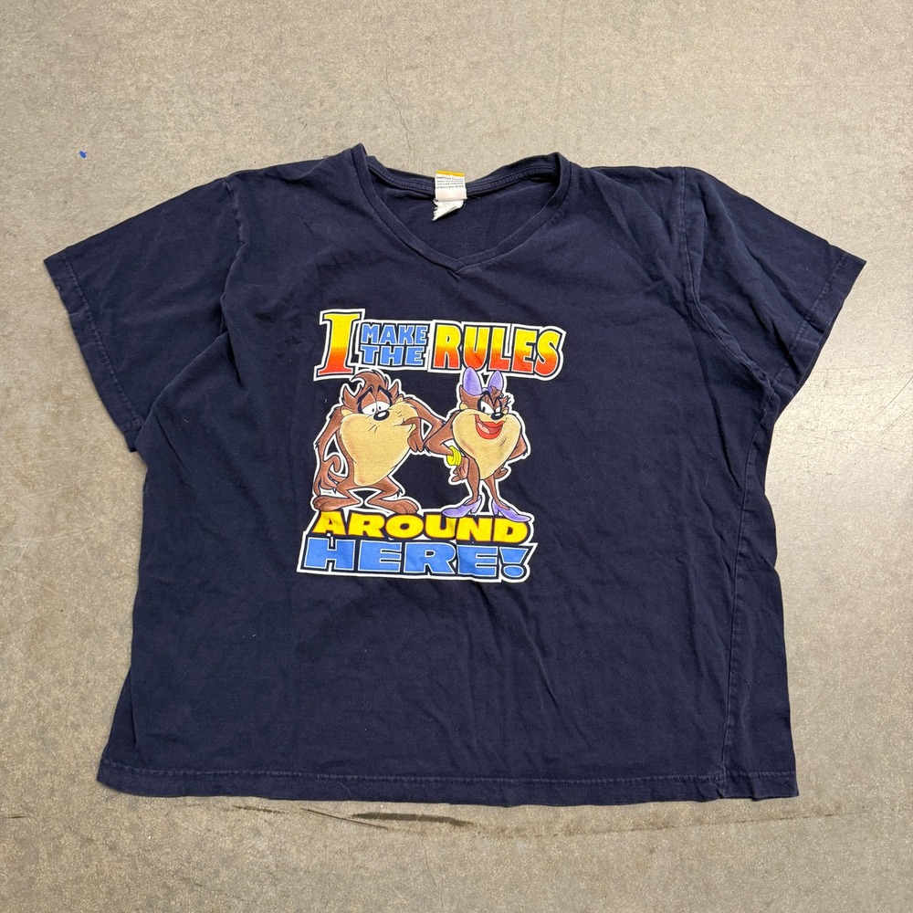 Vintage Looney Tunes Taz She-Devil V-Neck Graphic T-Shirt Navy Blue Woman 4341